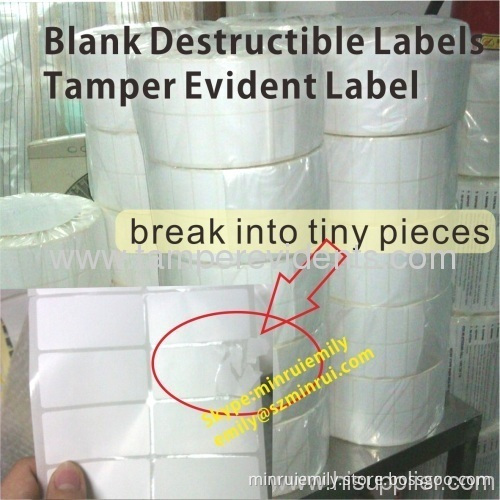 Custom Blank Fragile Destructive Labels In Rolls For Printed Barcode Or Sequence Numbers